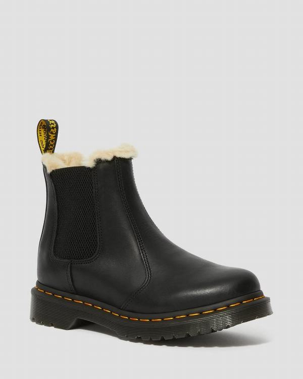 Dr Martens Dámské Chelsea Boty Fur-lined 2976 Leonore Wyoming Černé, CZ-389670